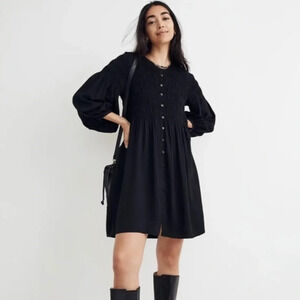 New Madewell Button Front Mini Dress Black NH292